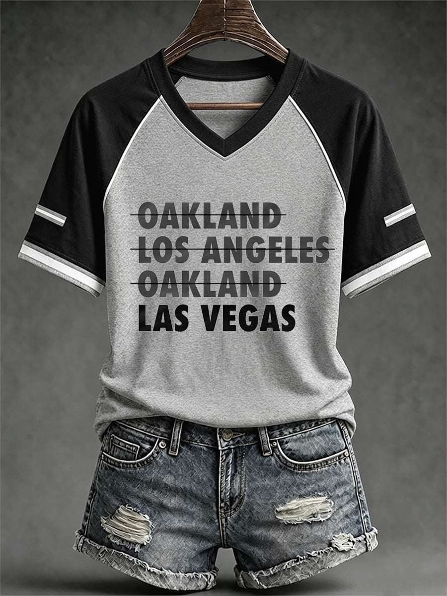 Women's Las Vegas Football Fan Print V-neck T-shirt