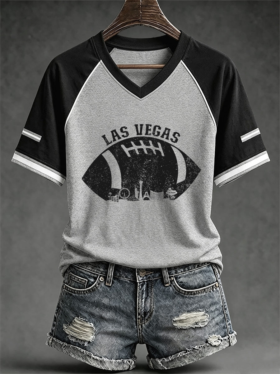 Women's Las Vegas Football Fan Print V-neck T-shirt