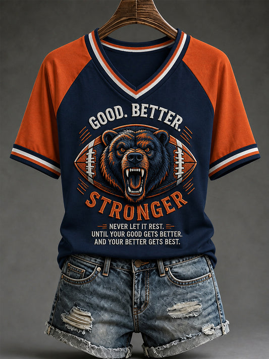 Women's Good Better Stronger Football Gameday Gift For Football Fans Casual V-Neck Tee