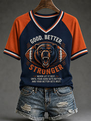 Women's Good Better Stronger Football Gameday Gift For Football Fans Casual V-Neck Tee