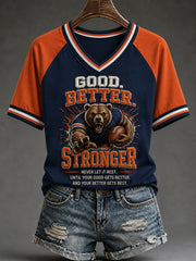 Women's Good Better Stronger Football Gameday Gift For Football Fans Casual V-Neck Tee