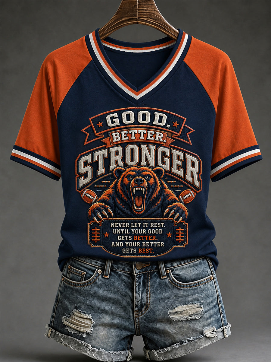 Women's Good Better Stronger Football Gameday Gift For Football Fans Casual V-Neck Tee