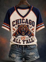 Women's Chicago VS All Y'all Football Gameday Gift For Football Fans Casual V-Neck Tee