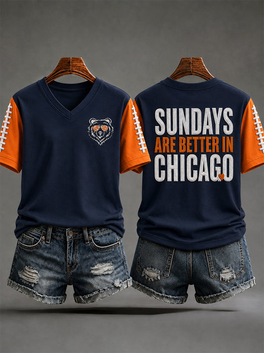 Women's Football Gameday Gift For Football Fans V-Neck Tee