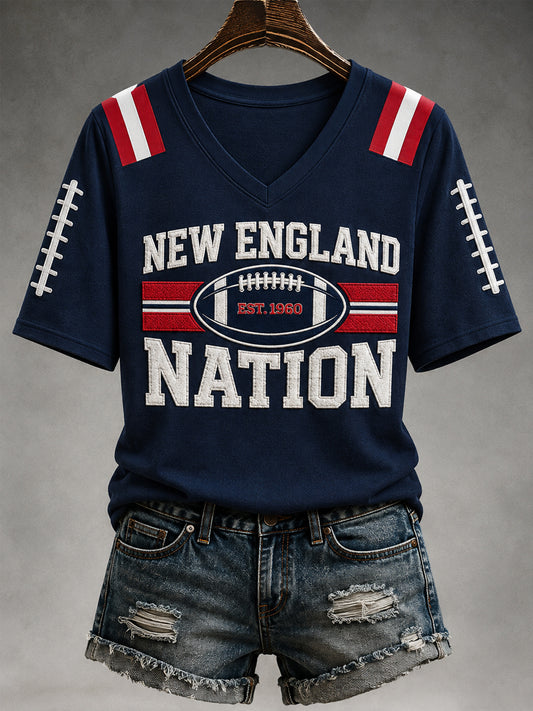 Women's Football Gameday Gift For Football Fans Casual V-Neck Tee