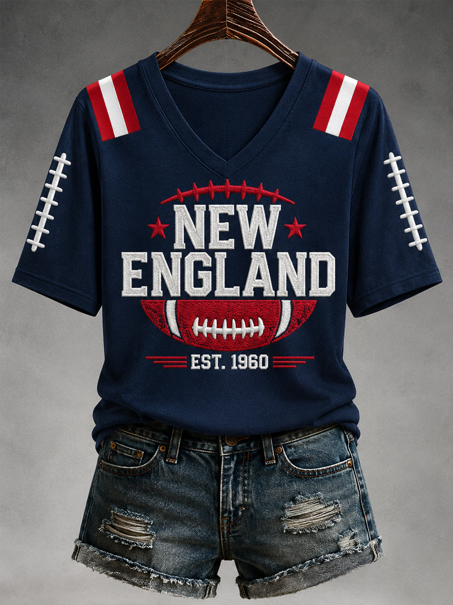 Women's Football Gameday Gift For Football Fans Casual V-Neck Tee