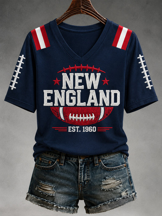 Women's Football Gameday Gift For Football Fans Casual V-Neck Tee