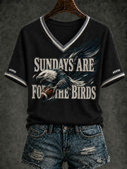 Women's Football Printed V-neck T-shirt