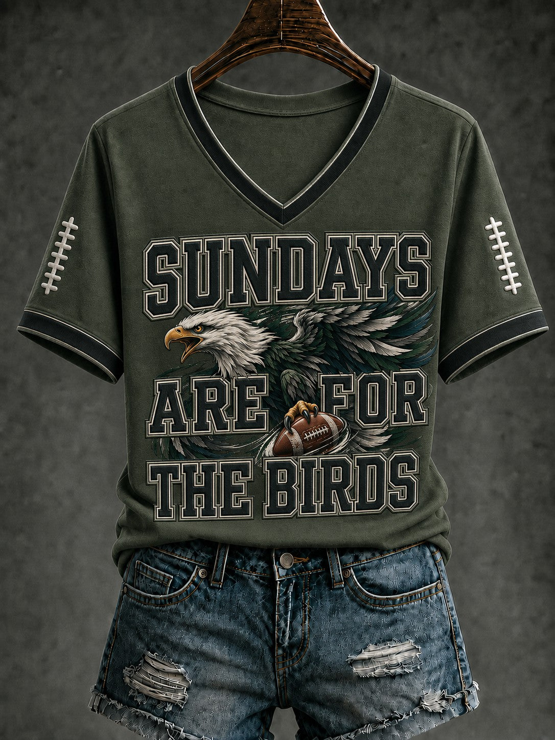 Women's Football Printed V-neck T-shirt