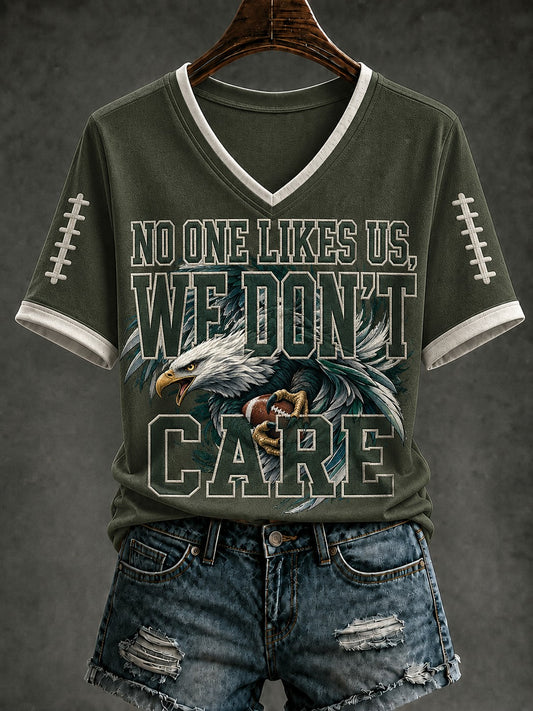 Women's Football Printed V-neck T-shirt