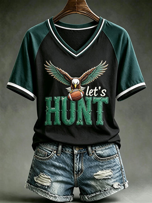 Women's Let's Hunt Football V-neck T-shirt