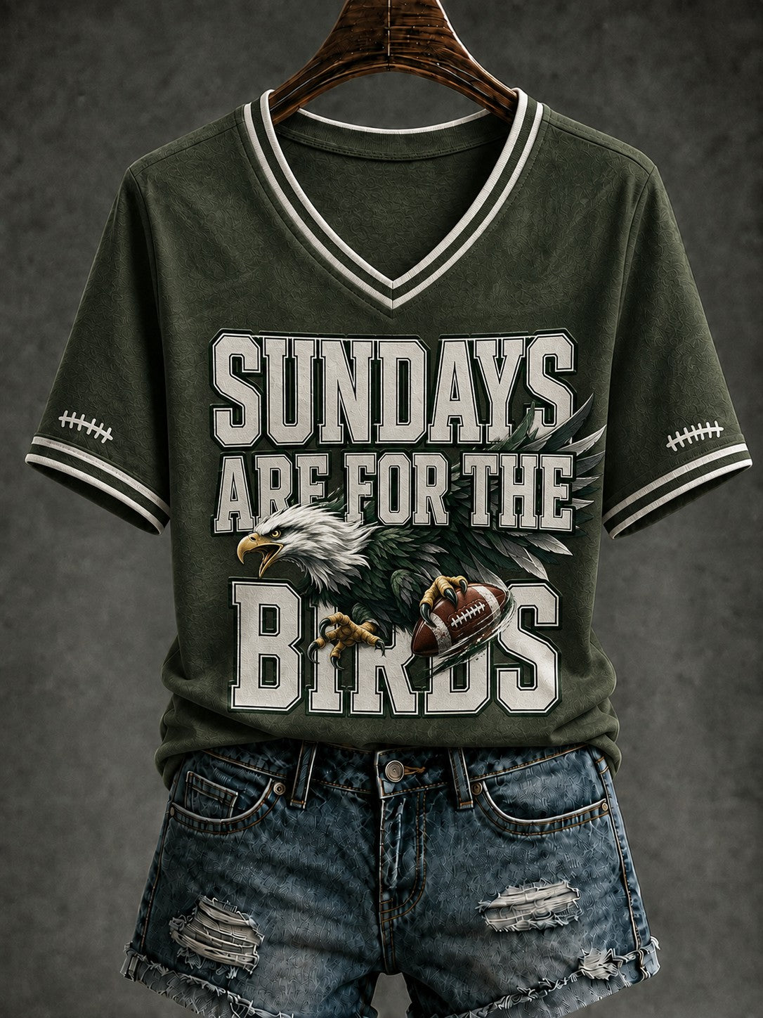 Women's Football Printed V-neck T-shirt