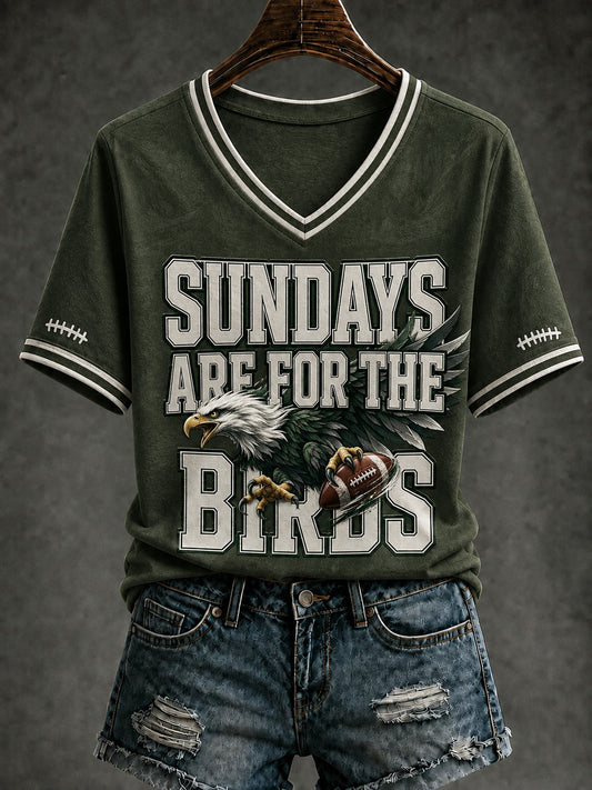 Women's Football Printed V-neck T-shirt