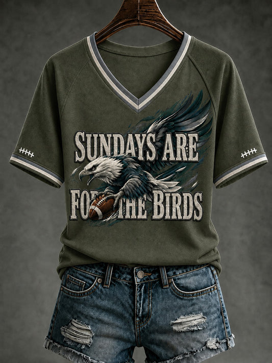 Women's Football Printed V-neck T-shirt