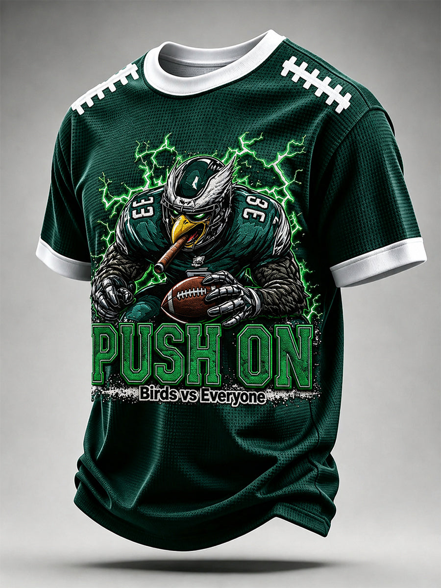 Men's Push On Birds VS Everyone Football Gameday Gift For Football Fans Casual Waffle Tee