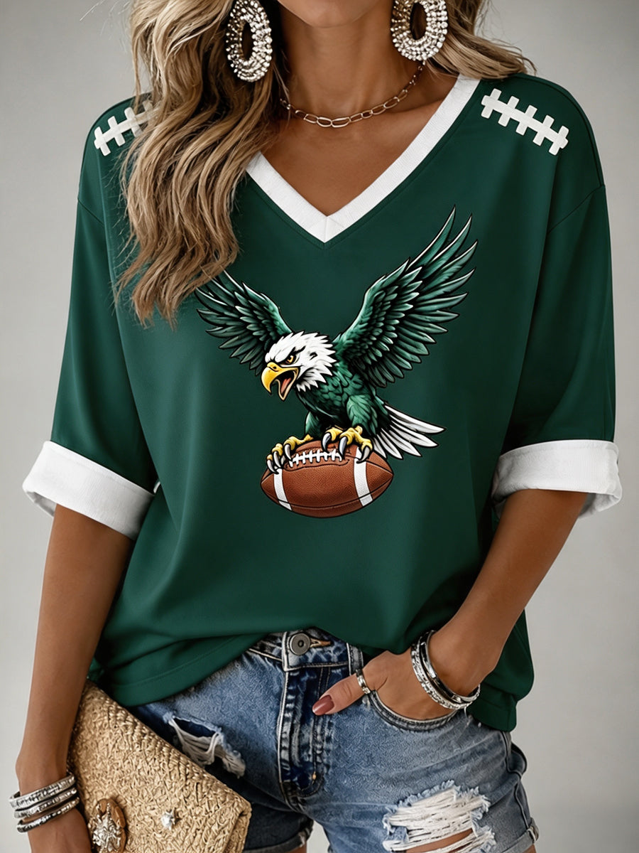 Women's Football Gameday Gift For Football Fans Casual Half-Sleeve V-Neck T-Shirt
