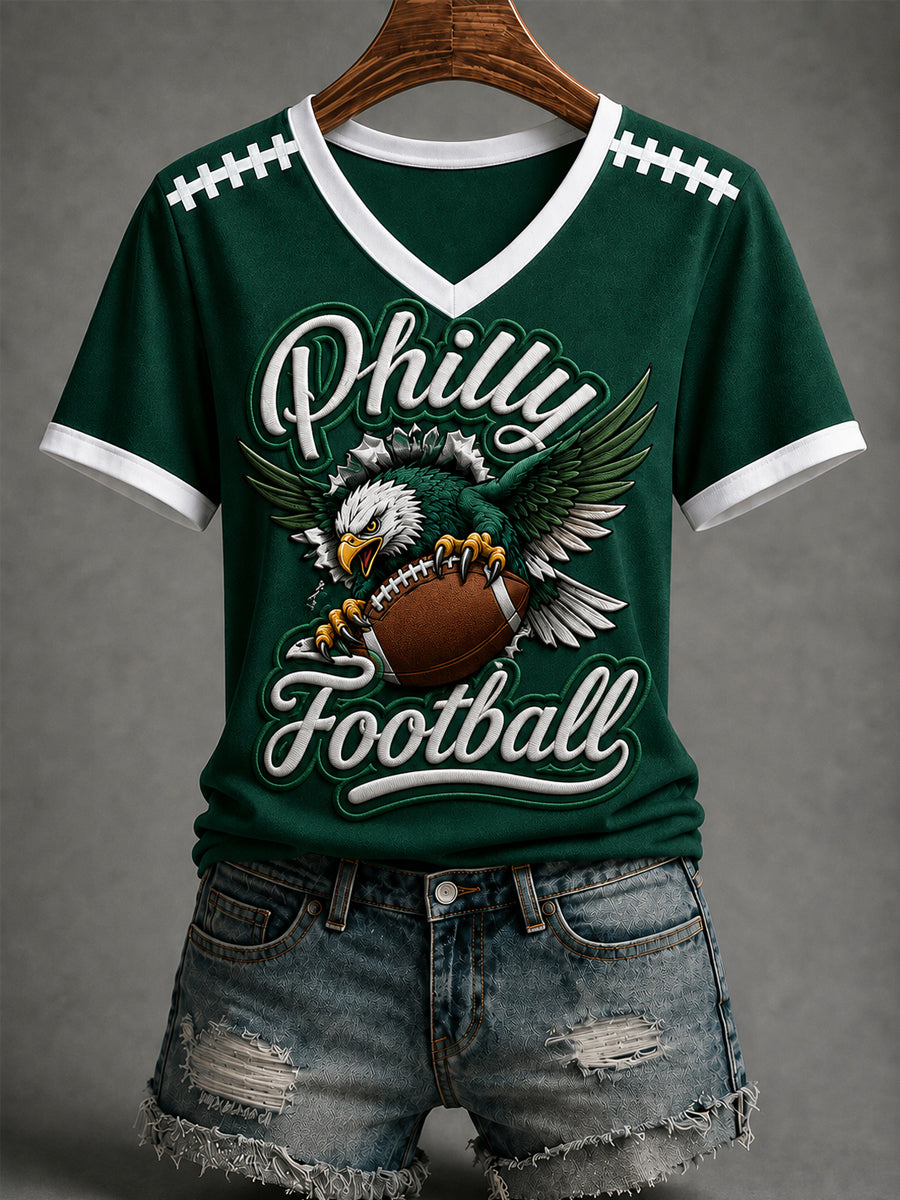 Women's Push On Birds VS Everyone Football Gameday Gift For Football Fans Casual V-Neck Tee