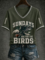 Women's Football Printed V-neck T-shirt