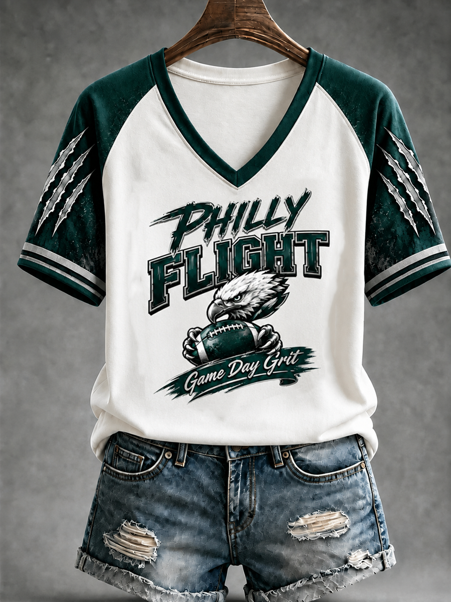 Women's Eagles Football Gameday Gift For Football Fans V-neck off-shoulder short-sleeved T-shirt