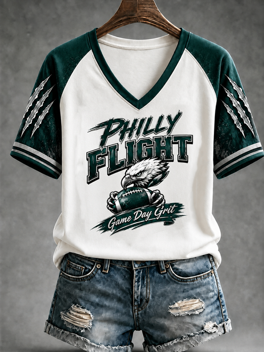 Women's Eagles Football Gameday Gift For Football Fans V-neck off-shoulder short-sleeved T-shirt