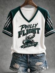 Women's Eagles Football Gameday Gift For Football Fans V-neck off-shoulder short-sleeved T-shirt