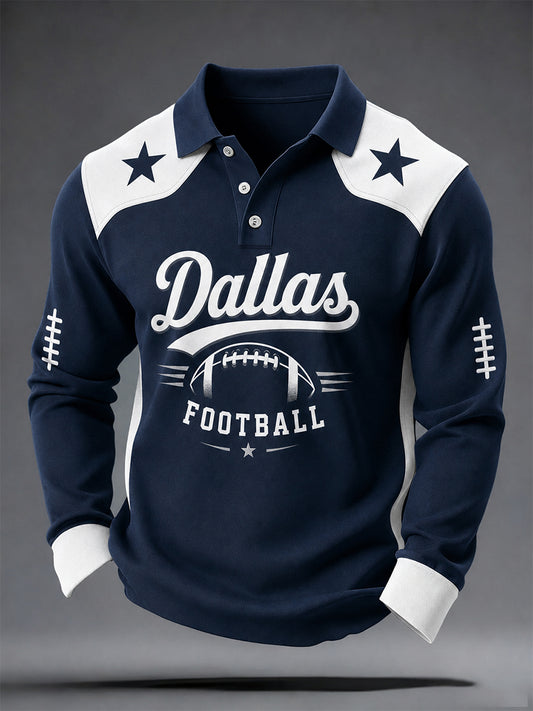 Men's Football Gameday Gift For Football Fans Casual long sleeve polo