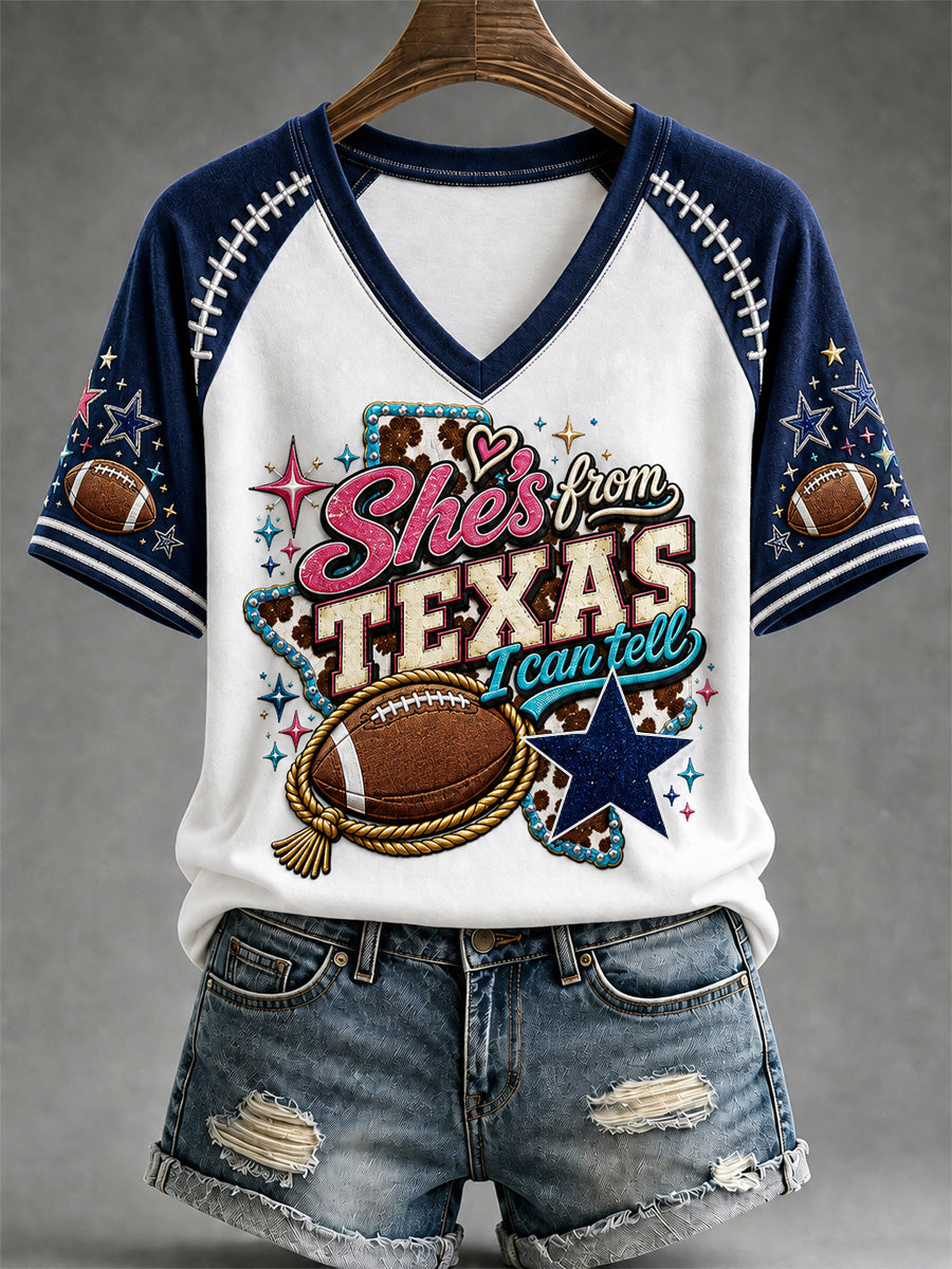 Women's Football Gameday Gift For Football Fans Casual V-Neck Tee