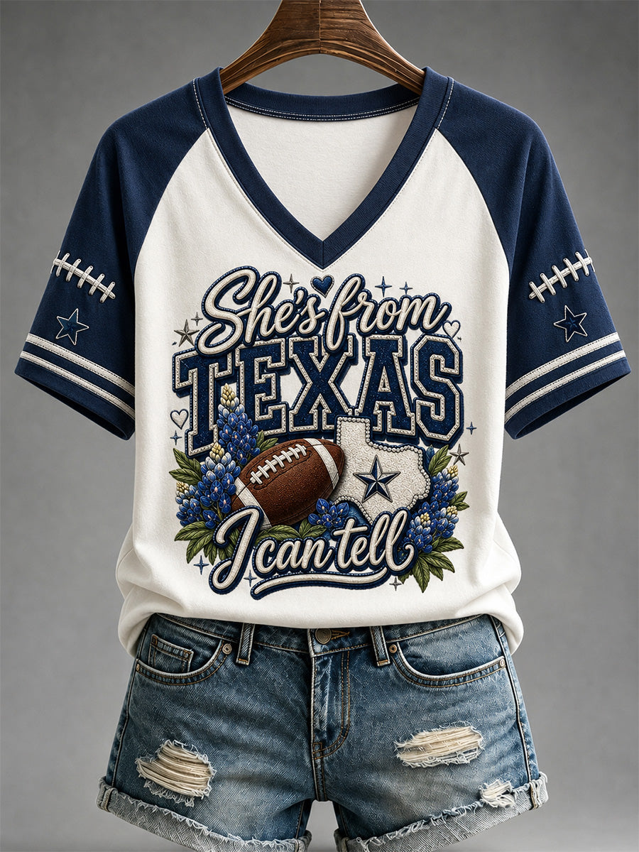 Women's Football Gameday Gift For Football Fans Casual V-Neck Tee