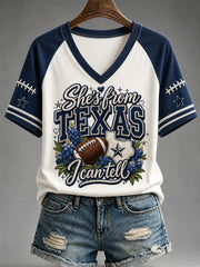 Women's Football Gameday Gift For Football Fans Casual V-Neck Tee