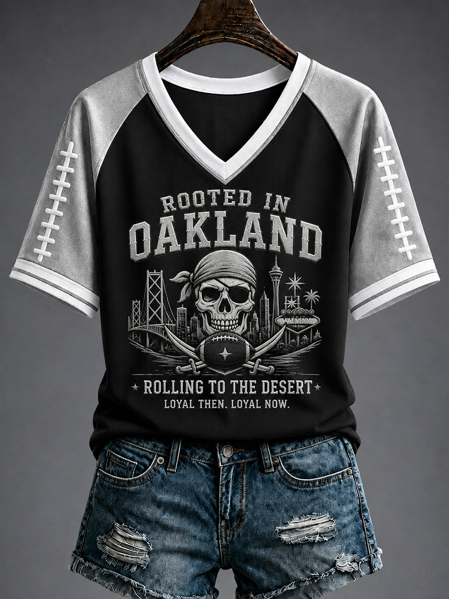 Women's Las Vegas Football Fan Print V-neck T-shirt