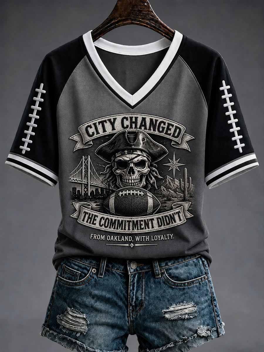 Women's Las Vegas Football Fan Print V-neck T-shirt