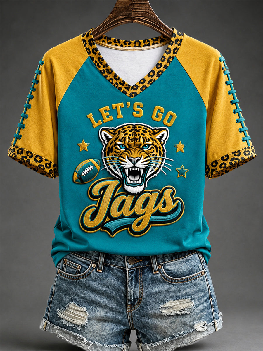 Women's Let's Go! Jags Football Gameday Gift For Football Fans Casual V-Neck Tee
