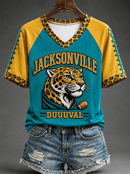 Women's Duuuval Football Gameday Gift For Football Fans Casual V-Neck Tee