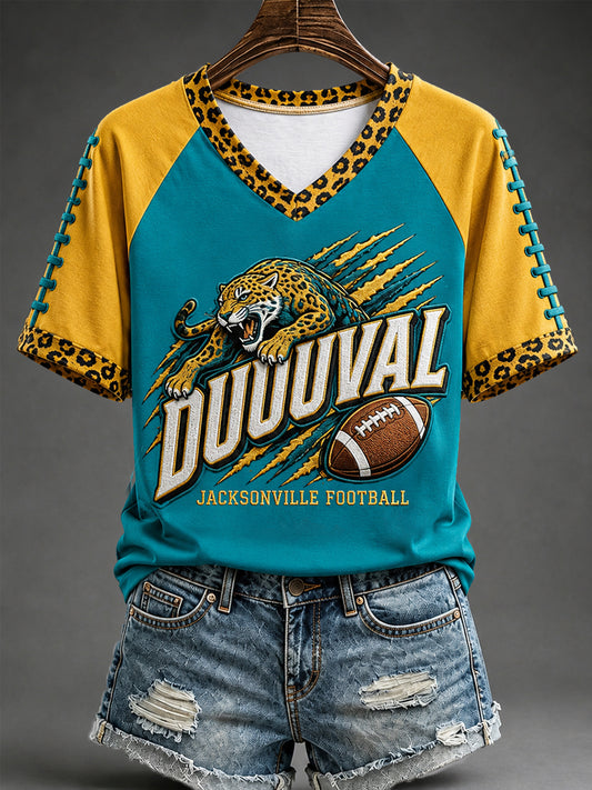Women's Duuuval Football Gameday Gift For Football Fans Casual V-Neck Tee