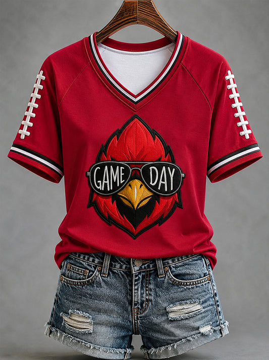 Women's Football Gameday Gift For Football Fans Casual V-Neck Tee