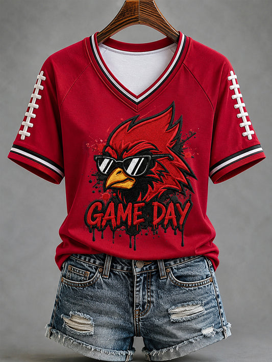 Women's Football Gameday Gift For Football Fans Casual V-Neck Tee