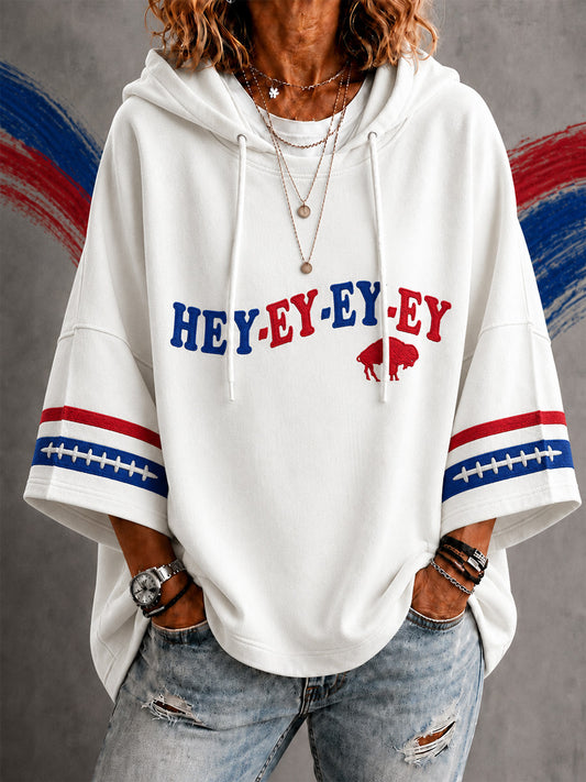 Women's Football Lover Buffalo Print Casual Short-Sleeve Hoodie