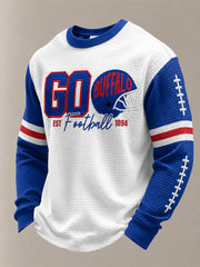 Men's Football Lover Buffalo Print Casual Waffle Long Sleeve Top