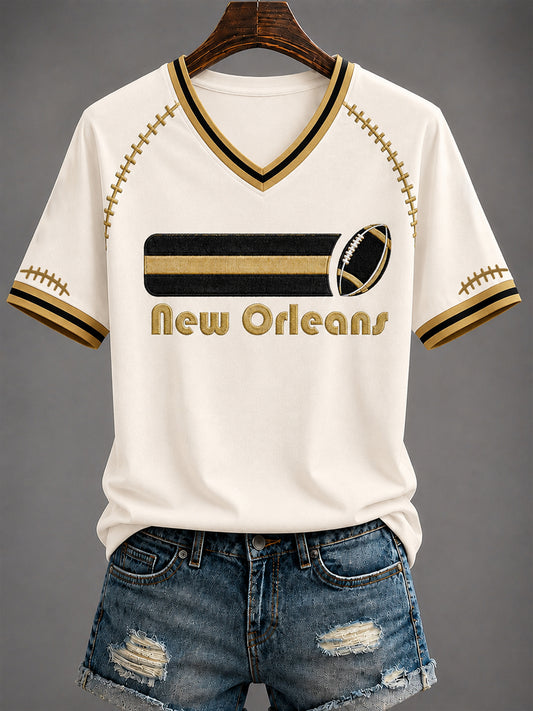 Women's America Football Printed V-neck T-shirt