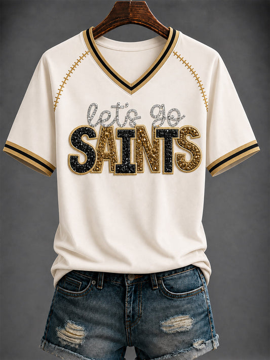Women's America Football Printed V-neck T-shirt