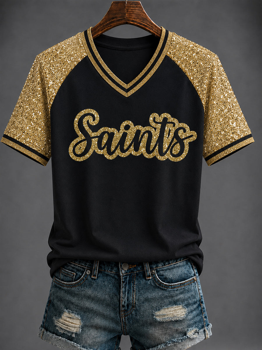 Women's America Football Printed V-neck T-shirt