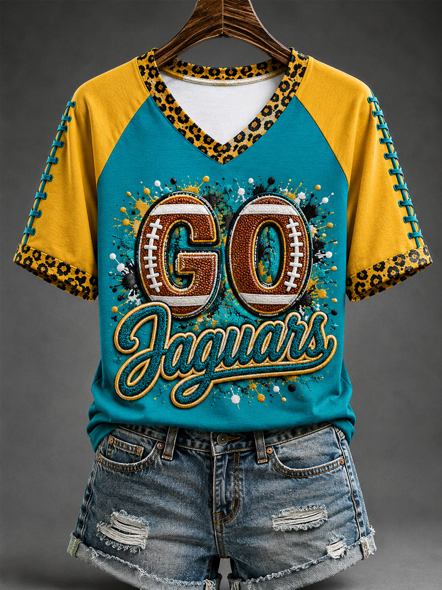 Women's Go Jaguars! Football Gameday Gift For Football Fans Casual V-Neck Tee