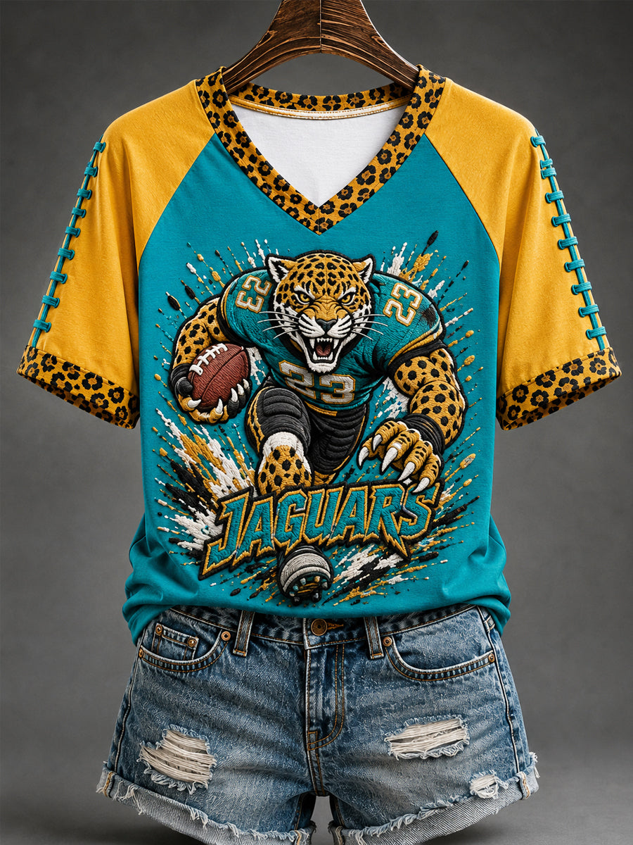 Women's Football Gameday Gift For Football Fans Casual V-Neck Tee