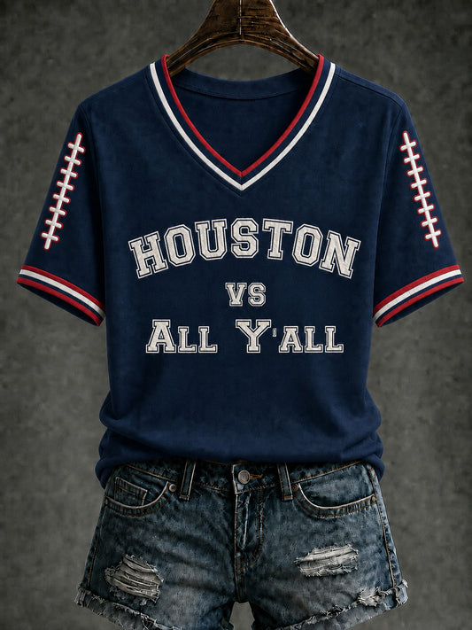 Women's Football Printed V-neck T-shirt
