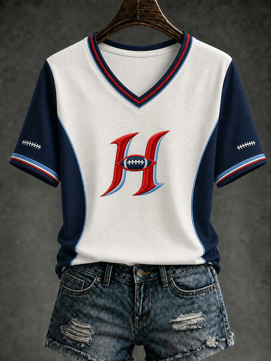 Women's Football Printed V-neck T-shirt