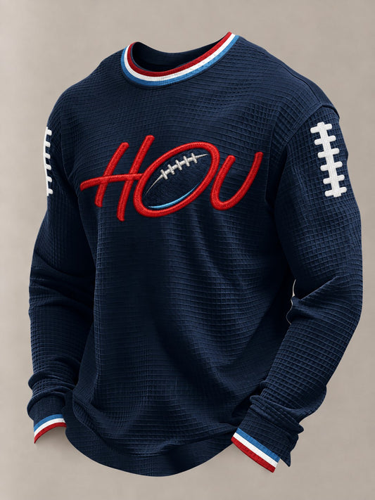 Men's Football Printed Waffle Long Sleeve T-Shirt