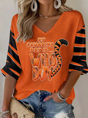 Women's Football Mid-length Sleeves V-Neck T-Shirt