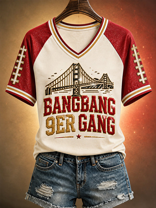 Women's Bang Bang  Football Gameday Gift For Football Fans Casual V-Neck Tee