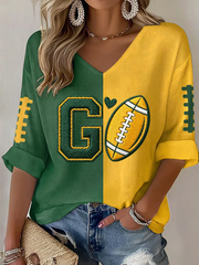 Women's Football Mid-length Sleeves V-Neck T-Shirt
