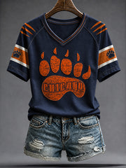 Women's Chicago Football Lover Bear Art Printed T-shirt